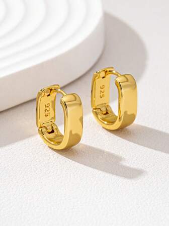 1 Pair Fashion Elegant Copper Alloy Metal Hoop Earrings, Simple Design For Women, Versatile And Casual