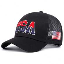 1pc Men's Fashionable Flag Of The United States Embroidery Hip Hop Cap, Fashionable Outdoor Adjustable Sun Protection Unisex Baseball Cap Snapback Hat For Spring And Autumn Travel, Beach Party Halloween