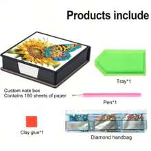5D DIY Diamond Painting Set - Sunflower & Butterfly Pattern Memo Pad Box - Unique Handmade Gift, Diamond Art Kit, Asymmetrical Round Shape, Special Handmade Gift For Office And Home Desk