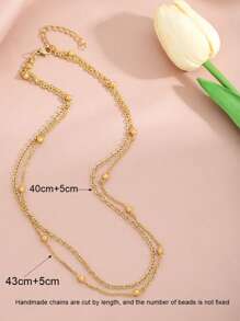 1 Set Collar minimalista de doble capa con cuentas doradas, tamaño ajustable, adecuado para el uso diario de las mujeres