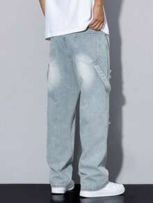 pantalones hombre ropa vaquera hombre jeans hombre Pantalones vaqueros de trabajo sencillos con bolsillos para hombre, azul claro, retro, lavado azul.baggy jean hombre - Azul claro - Ver 5
