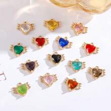 5 piezas de cobre de aleación con incrustación de en forma de corazón con alas, adecuado para hacer collares, pulseras, aretes, llaveros y joyería
