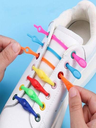 12pcs Slouchy Shoelace Locks Personalized Silicone Elastic No-Tie Shoelaces Locking Devices