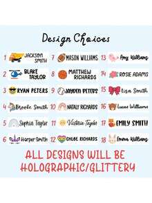 60/120pcs Personalized Customized Name Stickers Waterproof Labels, Identification Name Tags, Durable Self-Adhesive Labels 1.5x4.5cm, Multiple Holographic Glitter Styles Design, Perfect Gift Supplies For Organization, Office, Home Personal Use - Multicolor - View 16