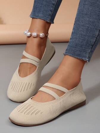 Women's Knitted Double Strap Soft Bottom Breathable Hollow-Out Loafer Shoes