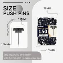 120 PCS Flat Gold Push Pins Wall Thumb Tacks Walls Flat Thumbtacks Push Pin Bulletin Board Shadow Box Display Thumbtack Cork Board - 清晰的黑色 - 查看 6