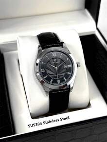 Pablo Raez 1 件男士手表时尚休闲腕表，适合男士夏季配饰，不锈钢银色 IPS 表壳，奢华黑色，柔软舒适超细纤维皮革手链，三维感钻石鳞片表盘，带日期，50 米防水，顶级全新男士石英腕表运动优雅时钟精美教师礼物，适合朋友或家人，父亲礼物，适合日常生活/工作/派对装饰，礼服手表，毕业婚礼礼物 - 黑色 - 查看 4