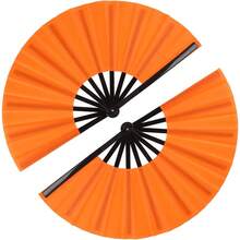 2 Pack Large Folding Hand Fan, Nylon-Cloth Vintage Retro Fabric Fans, Chinese Kung Fu Tai Chi Hand Fan For Men/Women, Festival, Dance, Gift, Performance, Decorations (Black) - Orange - View 1