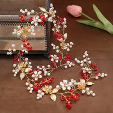 Diadema de flores de perlas tejidas a mano, cinta para el cabello con estilo Boho Mori, accesorios para vestido de novia