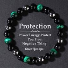 Bracelet de protection Femmes Hommes Couple Empath Onyx noir Œil de tigre vert Bracelet de chance Billes sur ficelle Bracelets Unisexe Cadeaux pour Mari Petit Ami Père Grand-père Oncle