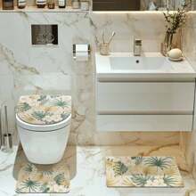 1/4 Stück Vintage Blumen & Blatt Badezimmer Set, beinhaltet Duschvorhang, Badematte, U-förmiger Toilettendeckel, wasserdicht, ohne Bohren, moderner Stil Duschvorhang, Polyester, maschinenwaschbar, Badezimmer Deko für den Schulanfang