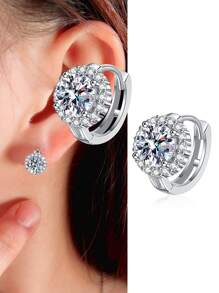 1 par de pendientes de aro de plata de ley 925 con circonita cúbica grande y brillante para mujeres, para uso diario, compromiso, fiesta, regalo de joyería fina