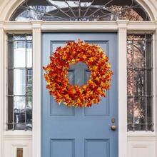 Yuejia 1PC Artificial Fall Wreath Autumn Wreaths For Front Door Orange Forsythia Wreath With Berries Fall Foliage For Indoor Outdoor Thanksgiving Day Harvest Festival Home Party Holiday Christmas Halloween Day