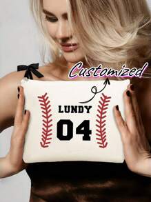 1pc Personalized Baseball-Themed Cosmetic Bag With Custom Name And Number, Ladies' Travel Toiletries Bag, Ladies' Cosmetic Bag, Fashionable And Convenient Cosmetic Bag, Student Stationery Box, Suitable For Daily Commuting, School, And Festival Gifting