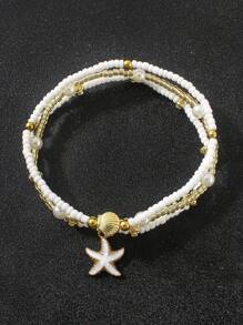 Set de 3 piezas Tobillera con colgante de estrellas de mar y conchas, decoración de perlas falsas irregulares, estilo bohemio, pulsera de tobillos apilable, adecuada para bikinis sexy de mujer, fiestas en la playa, vacaciones y regalo ideal (La cantidad y el pedido de cuentas son aleatorios)