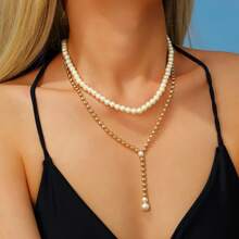 1pc Stylish Handmade Pearl Bohemian Necklace, Suitable For Women's Daily Wear And Parties