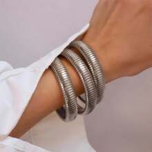 3PCS Women's Gold/Silver Bracelet Thick Elastic Alloy Bracelet Flexible Wide Bracelet Family And Friends 3 Pieces Jewelry Gift Set, Good Friend Gift, Graduation Commemorative Gift