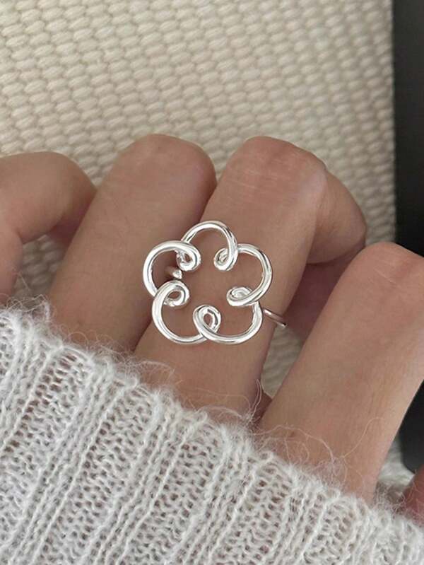 1 Piece Of Sterling Silver Skeleton Flower Opening Ring For Women Daily Wear Valentine's Day Gift Mother's Day Gift Graduation Season Gift