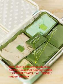 6 件旅行收纳袋套装 - 大容量收纳袋、化妆包、洗漱包、行李袋、多色可选、可折叠、防水、适合整理衣服、鞋子、内衣、化妆品、电子产品、旅行配件、度假、商务旅行、家居收纳 - 綠色6件套裝 - 查看 15