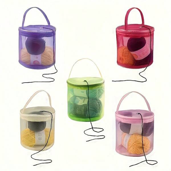 1pc Colorful Nylon Mesh Knitting And Crochet Storage Bag, Yarn Storage Handbag, Handheld Wool Ball Storage Net Bag, Handmade Knitted Perforated Net Bag, Suitable For Hand Knitting, Sweaters, Scarves, Small Gifts.