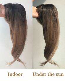 Megito Flequillo con clip, flequillo con cobertura de 360°, flequillo falso marrón de 16 pulgadas, extensiones de cabello con clip, flequillo con clip para mujeres, postizos con clip para uso diario. - Rubio castaño ombré - Ver 6