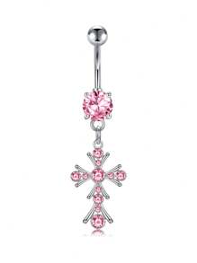 1 Peça Argola para Umbigo Descaída Rosa, Y2K, Joia de Piercing de Umbigo Fofa com Asa, Coração, Borboleta e CZ, 14G, para Mulheres