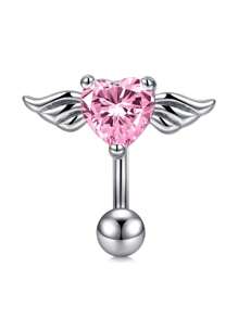 1 Peça Argola para Umbigo Descaída Rosa, Y2K, Joia de Piercing de Umbigo Fofa com Asa, Coração, Borboleta e CZ, 14G, para Mulheres