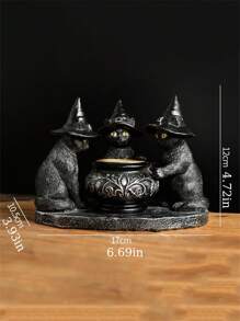 1pc Three Black Mysterious Wizard Cat Candlesticks, Dark Retro Style Decorative Candlestick Ornaments, Halloween Candlesticks, Home Kitchen Table Decorations, Festive Atmosphere Decorative Candlesticks, Halloween Decorations, Suitable For Kitchen, Dining Room, Bedroom, Living Room, Haunted House