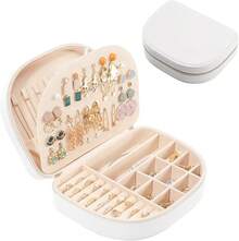 Joyero Portable, Estuche Organizador de Viaje para Joyas Aretes Anillos Collares Guarda Joyería para Mujer Mamá Novia Esposa - Blanco - Ver 10
