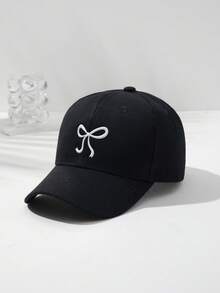 1pc Women's Bow Accent Adjustable Baseball Cap, Casual Outdoor Hat - Black - View 7