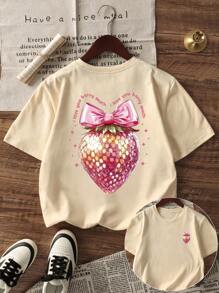 1 pieza Camiseta de manga corta y cuello redondo informal con estampado para niñas adolescentes, estampados de personajes de moda coloridos que inspiran la imaginación y la autoexpresión, ropa de estudiante de verano