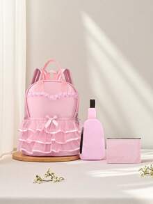 3件套返校季背包，清新甜美的舞蹈背包，包含胸包、化妆包、轻便大容量组合包。适合日常上学，非常适合校园、课堂、拍照，以及送给朋友的生日礼物。适合日常购物、通勤、出差、工作、户外旅行、外出、户外休闲运动等日常使用。 - 粉色 - 查看 2