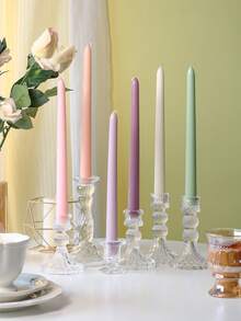 2pcs/6pcs 9.84in Colored Long-Pole Smokeless Soy Wax Candle, Wedding Table Decoration, European Romantic Candlelight Dinner Atmosphere Decorative Pole Wax, Wedding Festival Home Decoration, A Gift For Family - Multicolor - View 5