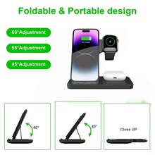 3-in-1 faltbares kabelloses Ladegerät, 15W Schnellladegerät. Verstellbarer Handyhalter. Unterstützt Handy 16-11, für Uhren 1-9 und für Kopfhörer. Geeignet für Büro, Wohnheim und Zuhause