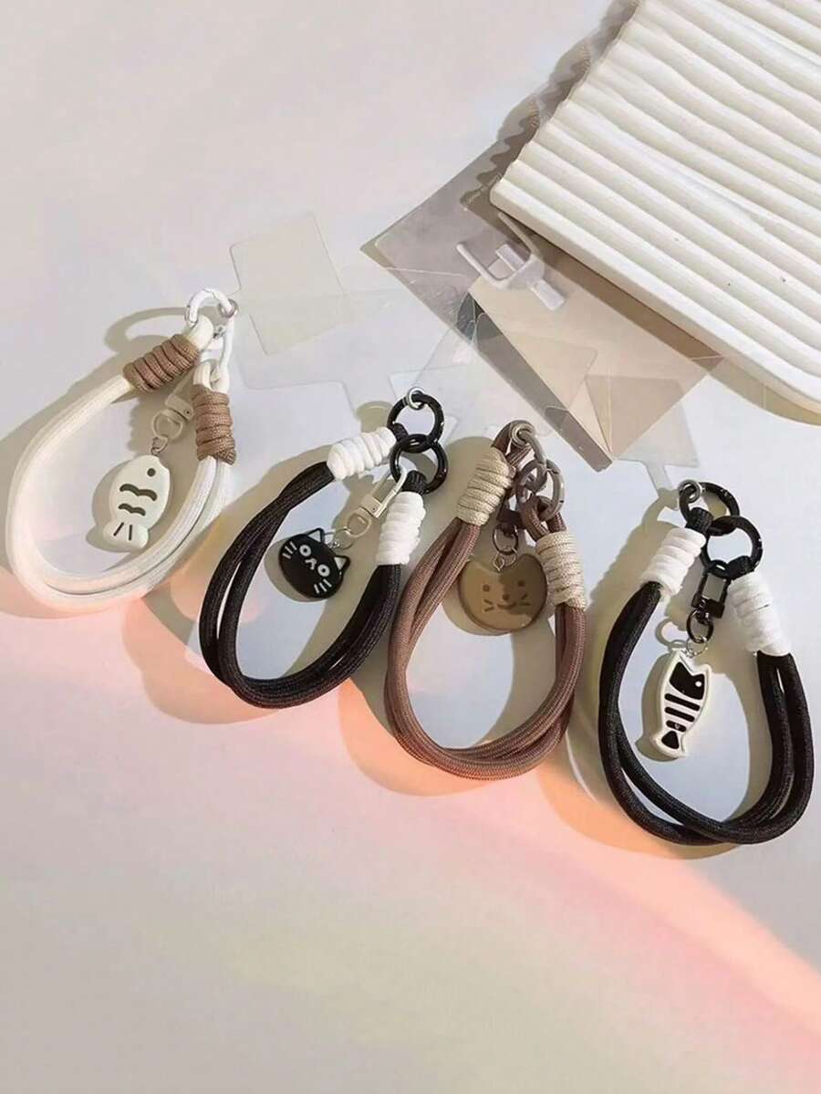 通用鱼形编织手链，带链条、手机挂绳、钥匙扣、相机带 - 彩色 - 查看 1