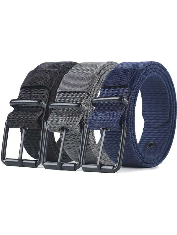 1/3 piezas Cinturón unisex minimalista y casual, hebilla de metal, diseño tejido transpirable, negro/gris/azul marino/verde/caqui, adecuado para trabajo, casual y uso diario, excelente como regalo casual, de negocios, para novio, esposo, padre, hombre, uso diario, moda, adolescente, al aire libre, vacaciones, atlético, viaje, calle, bohemio, vintage, otoño, Halloween