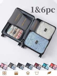 6 件旅行收纳袋套装 - 大容量收纳袋、化妆包、洗漱包、行李袋、多色可选、可折叠、防水、适合整理衣服、鞋子、内衣、化妆品、电子产品、旅行配件、度假、商务旅行、家居收纳 - 綠色6件套裝 - 查看 9