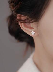 1 Pair Women's Flower & Cherry Blossom Stud Earrings, Fashionable Luxury Elegant Romantic Unique Design, Suitable For Daily Wear, Gathering, Party