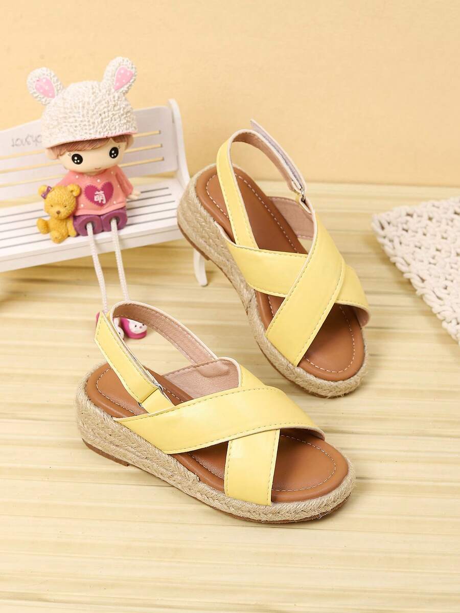 1 Pair Cute Gold Rope Sole Open Toe Sandals, Breathable Comfortable Fashionable Low-Top Versatile Shoes - Yellow - View 1