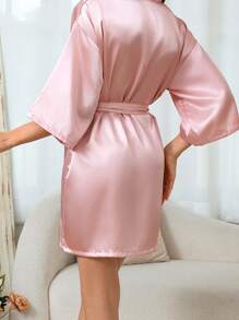 1pc Women's Solid Color Elegant Tie-Up Autumn/Winter Bathrobe, Sexy Short Satin Silk Soft Sleepwear, Suitable For Bride, Bridesmaid, Home Use,Wedding Season Short Dress Gown Initial Letter Robe, Morning Robe And Sleeping Robe,Bridal Party Prep Wear, Wedding Ceremony & Reception Accessories Pajama Ladies Spring Summer Wedding Pajama Dress Bestie Party Embroidered Bathrobe Wedding Party Wedding Supplies Outdoor Wedding Holiday Party Supplies Back To School