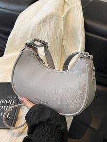 2025 New Crescent Shoulder Bag, Elegant Modern Style Daily Crossbody Solid Color Handbag - Light Grey - View 6
