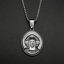 Collar con colgante de cruz cristiana de Jesús para mujeres y hombres, collar de medalla de acero inoxidable chapado en oro, joya amuleto como regalo - collar - Ver 6