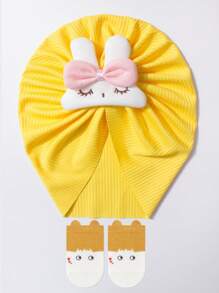Set de 2 piezas de Gorro y Calcetines para Bebé Nuevo, Diseño Lindo de Conejo, Gorro Suave de Algodón de Primera Calidad con Calcetines Antideslizantes