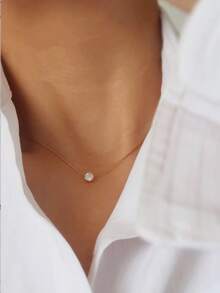 1 件精致闪亮锆石吊坠项链，简约设计珠宝，适合女性日常、约会和场合 - 金黃色 - 查看 1