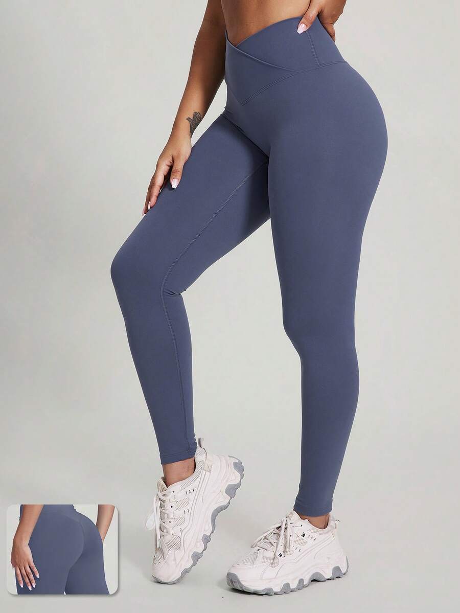 MASKERT "Yoga Pants" Women's High-Waisted Cross-Waist Design Tummy Control Workout Leggings, 7/8 Length For Pilates/Running/Dance