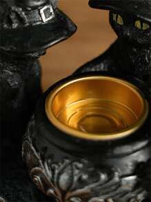 1pc Three Black Mysterious Wizard Cat Candlesticks, Dark Retro Style Decorative Candlestick Ornaments, Halloween Candlesticks, Home Kitchen Table Decorations, Festive Atmosphere Decorative Candlesticks, Halloween Decorations, Suitable For Kitchen, Dining Room, Bedroom, Living Room, Haunted House