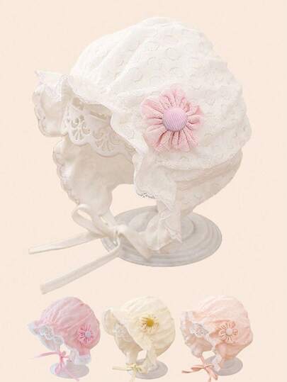 Cute Baby Lace Flower Newborn Baby Bonnet Hat Princess Girls Ruffle Lace Up Cap Spring And Summer Breathable Mesh Infant Toddler Sun Hat