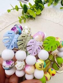 1pc Fashionable Boho-Style Silicone Beaded Keychain - Attractive Leaf Pendant & Colorful Tassel Decor - Perfect Spring/Summer Accessory Gift For Women Car Accessories Bag Charm School Cute Goth Y2k Bag Lanyards With Id Holder Car Accessories Bag Charms Christmas - Multicolor - View 2