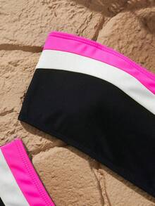New Resort Party Beach Patchwork Bandeau Split Bikini Swimwear For Women Vacation Summer - Multicolor - View 3