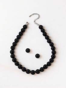 1 Set Retro Resort Style Luxury Black Faux Pearl Beaded Earrings And Necklace Jewelry Set For Ladies, Suitable For Balls And Parties